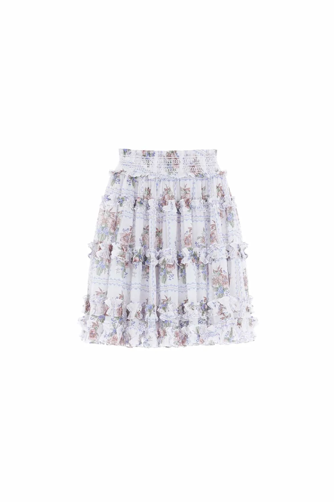 Tiled Blooms Chiffon Smocked Micro Mini Skirt