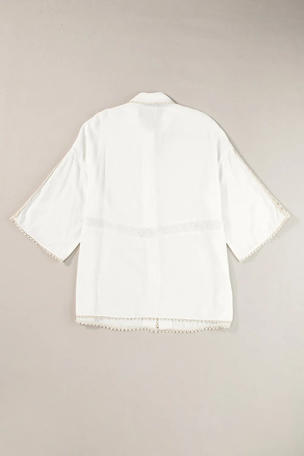 White Crochet Patchwork Half Sleeve Scallop Edge Shirt